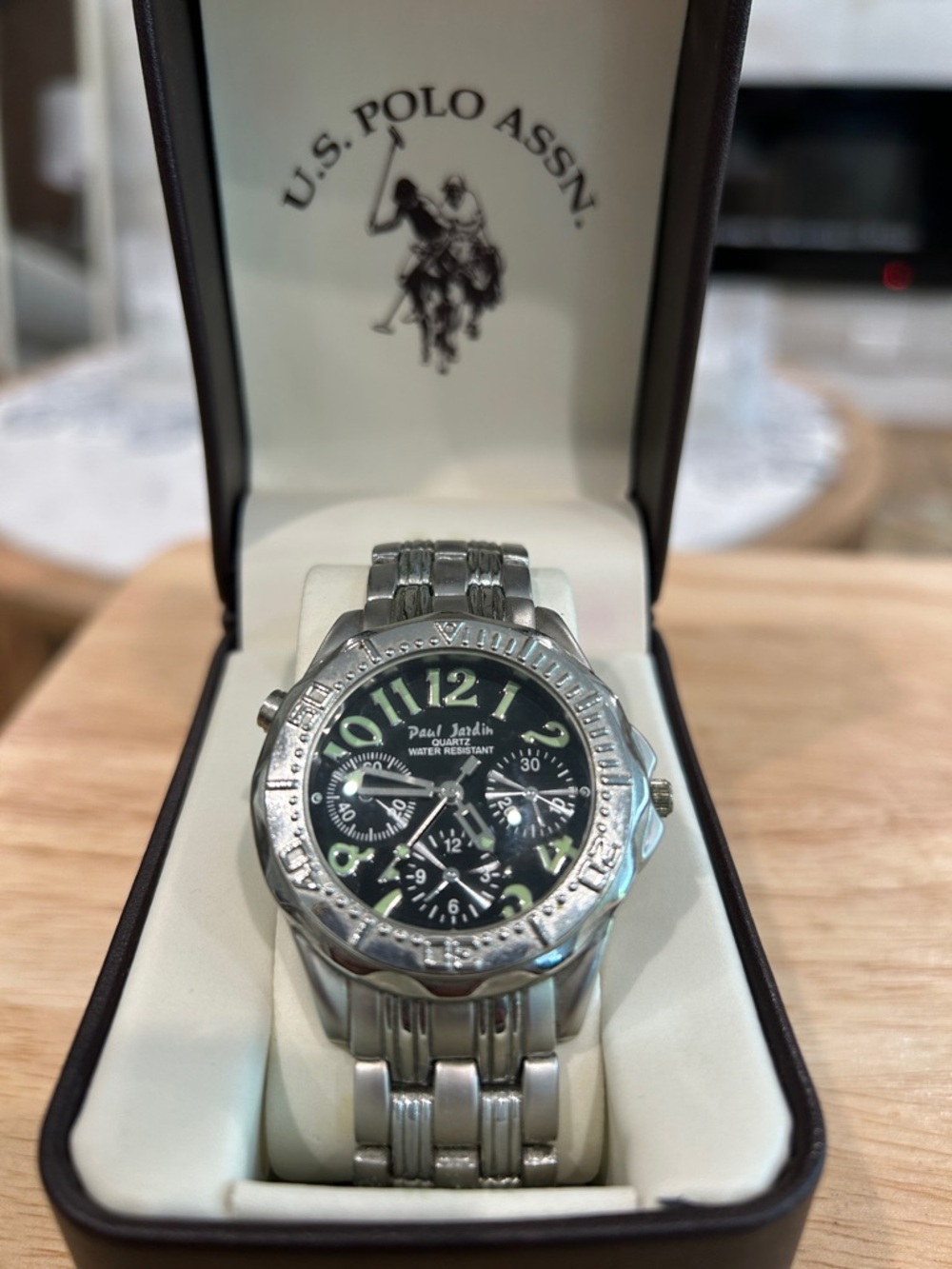 Silver US Polo Association Men's Analog Chronograph Watch with Black Dial